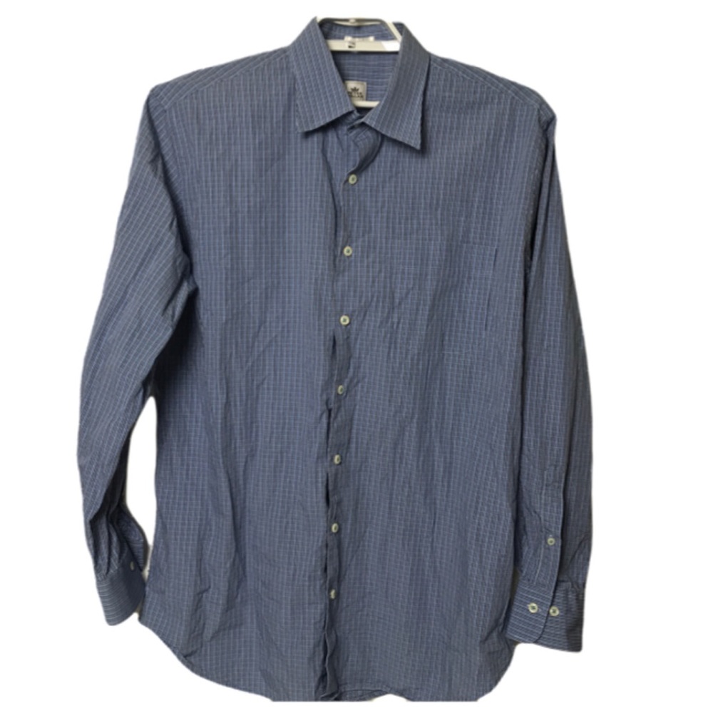Peter Millar Mens Blue Checkered Long Sleeve Button Front Cotton Shirt‎  Large